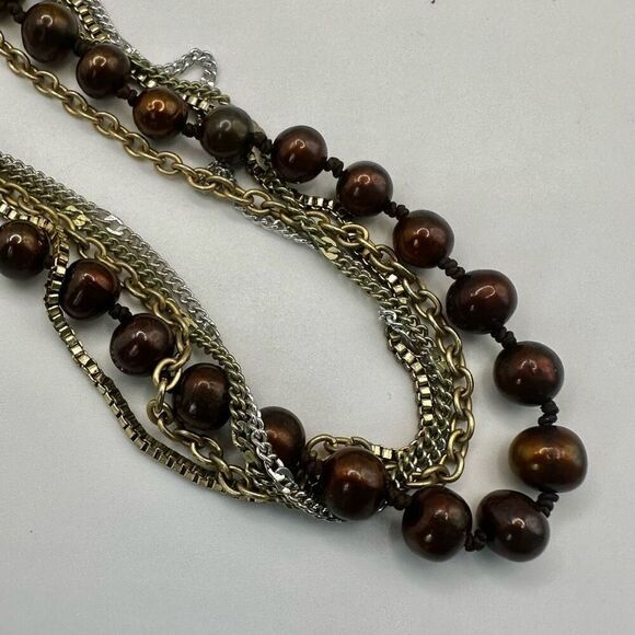 Nakamol brown  and cream pearl multi strand long chain necklace - Picture 9 of 15